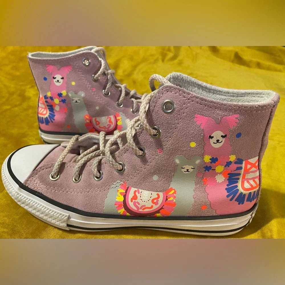 Converse Kids Pink High-Top Sneakers with Llama Print